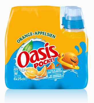 OASIS PET ORANGE 25 CL PAK 6 ST Afbeeldingen van OASIS ORANGE POCKET 6X25CL PET